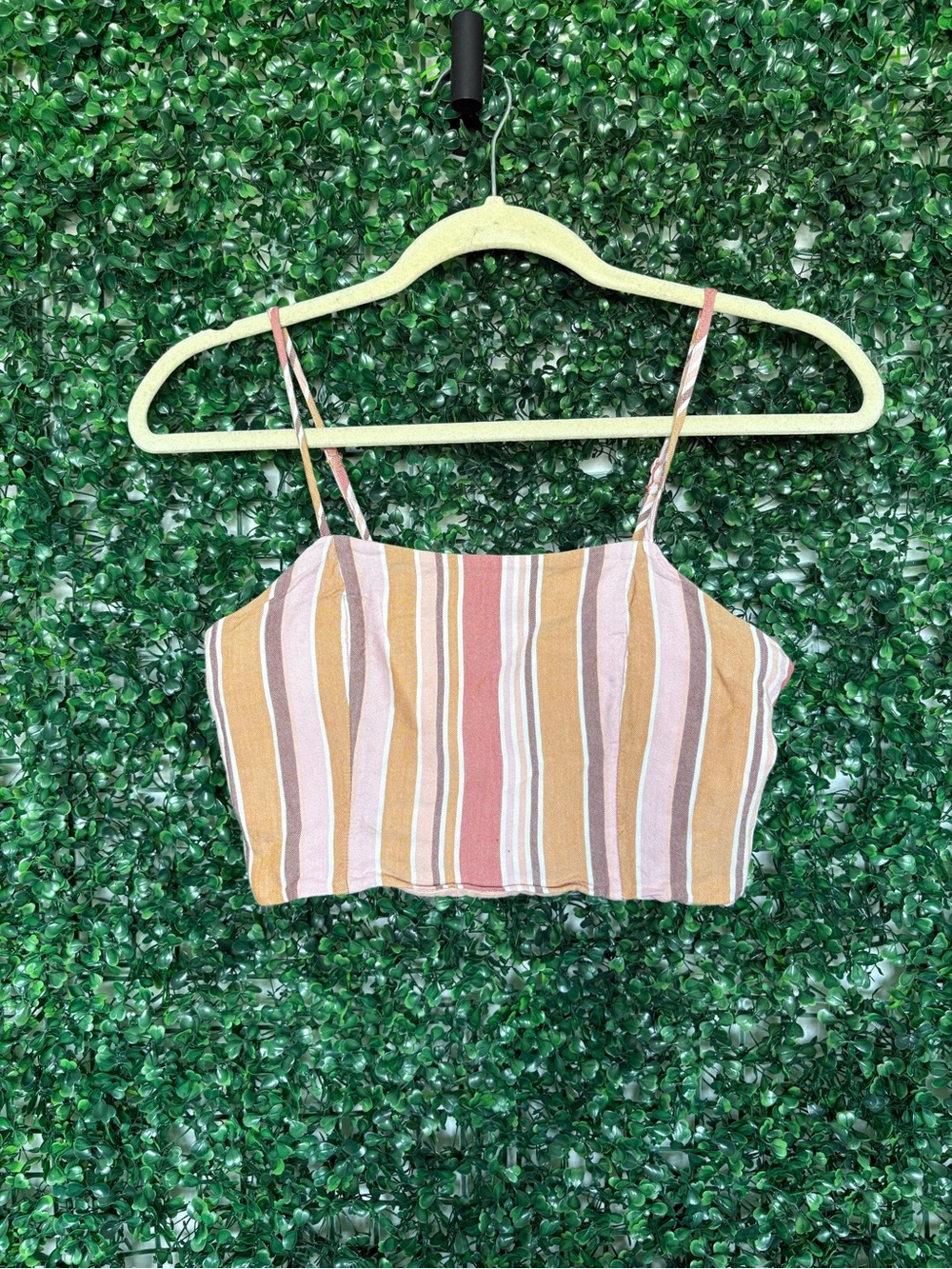 American Eagle Outfitters Striped Cropped Cami in Pink, Tan, Cream and Brown